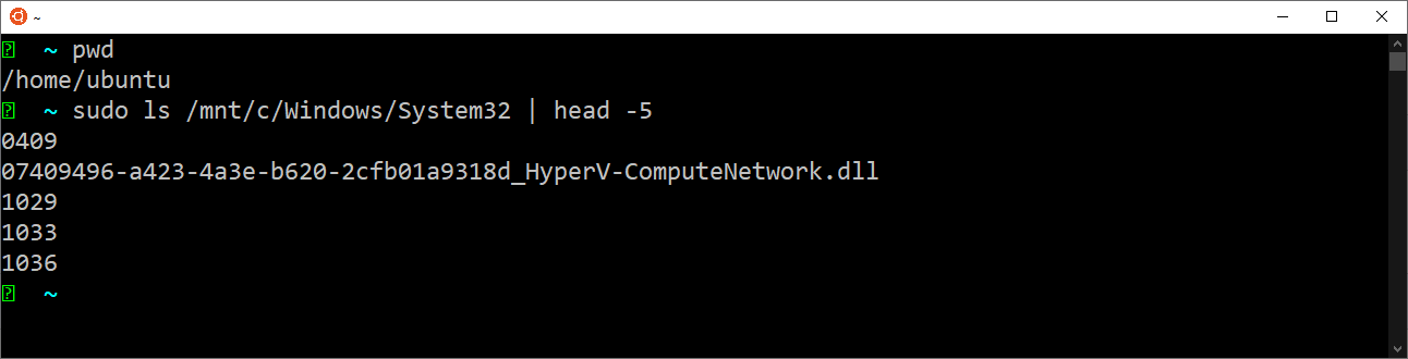 Bash equivalent of running Get-ChildItem C:\Windows\System32 | Select-Object -First 5 running on WSL