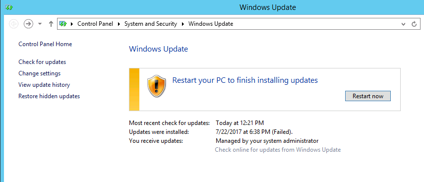 Pending Windows reboot message