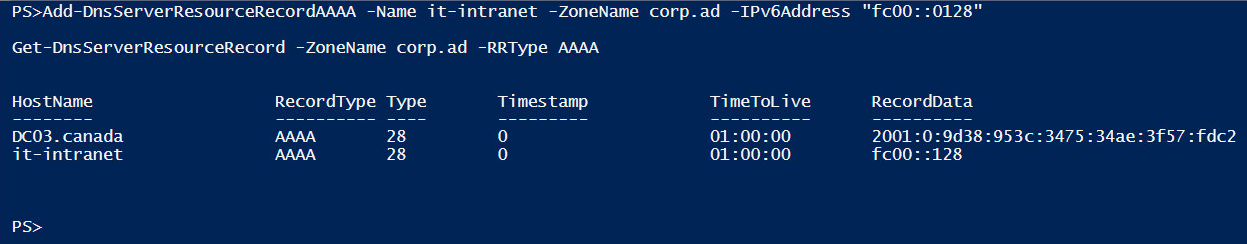 Создание dns записи powershell