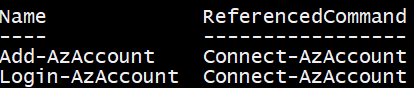 Get-Alias -Name *AzAccount* | Select Name,ReferencedCommand