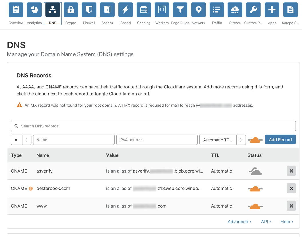 CloudFlare DNS for Azure Static Website