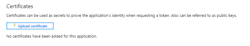 Uploading a certificate to Azure Application