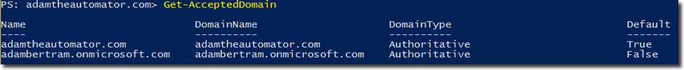 Uso del cmdlet Get-AcceptedDomain