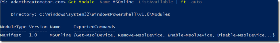 elérhető MSOnline PowerShell modul