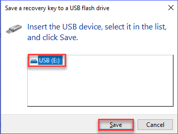 Select USB for Bitlocker recovery key