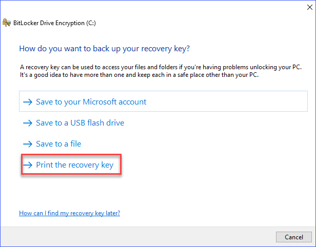 where to find bitlocker recovery key