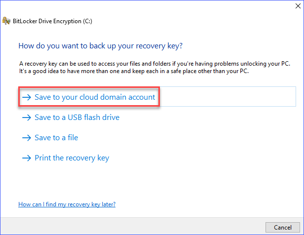 Save the BitLocker recovery key to Azure Active Directory