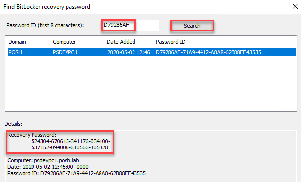 active directory find bitlocker recovery password