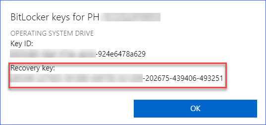 BitLocker recovery key from the Azure AD user profile page