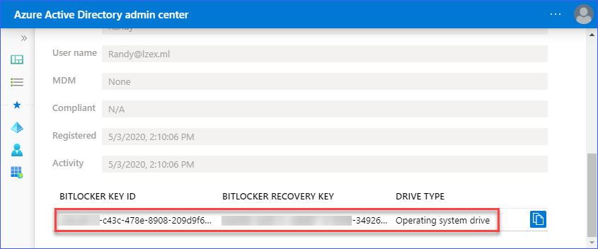 Finding the key from the Azure AD account