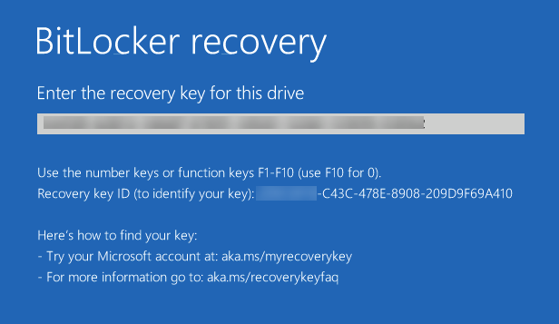 BitLocker recovery key prompt during boot