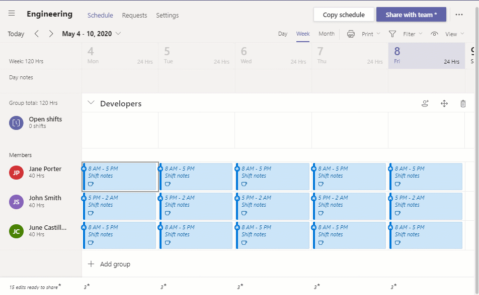 Using the Copy schedule function to copy shifts