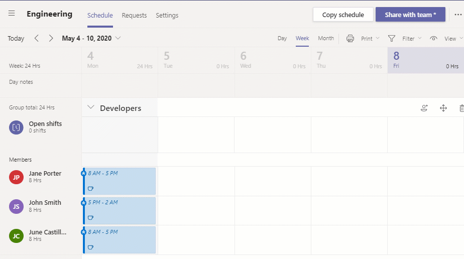 Copying multiple shifts