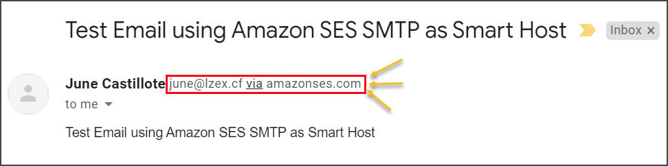 Email sent via Amazon SES as SMTP smart host