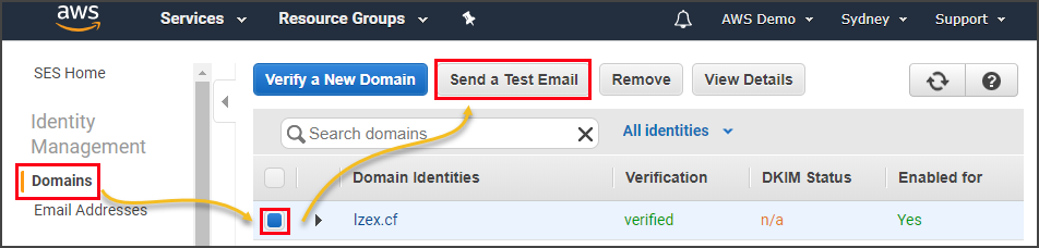 Opening the Send Test Email interface