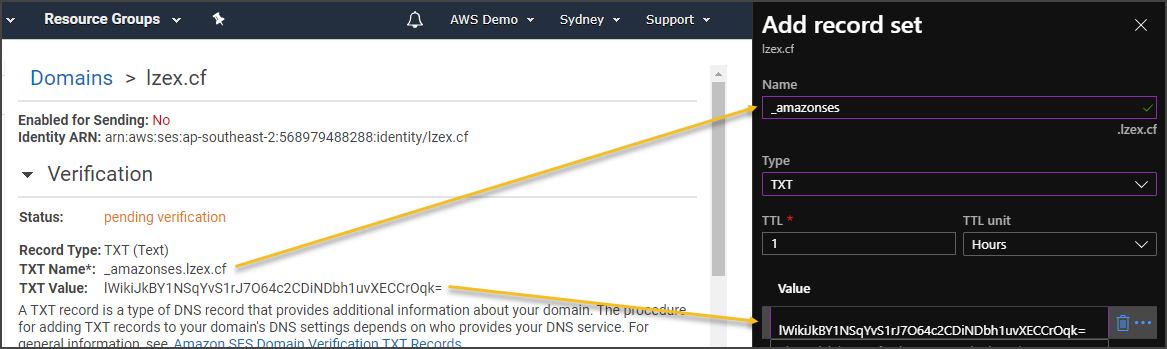 Creating a TXT record for domain verification