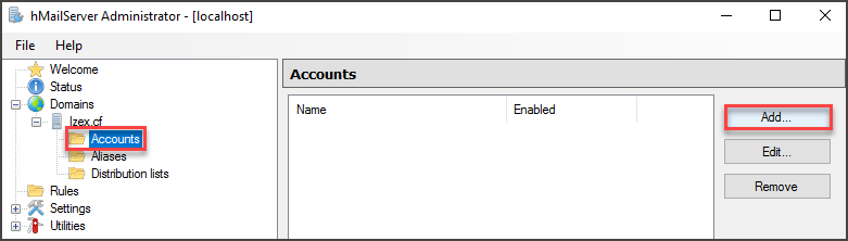 Adding User to the hMailServer Window