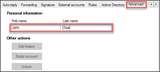 Inserting First Name and Last Name to the hMailServer Window