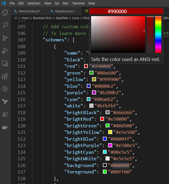 VS Code color options in New Windows Terminal