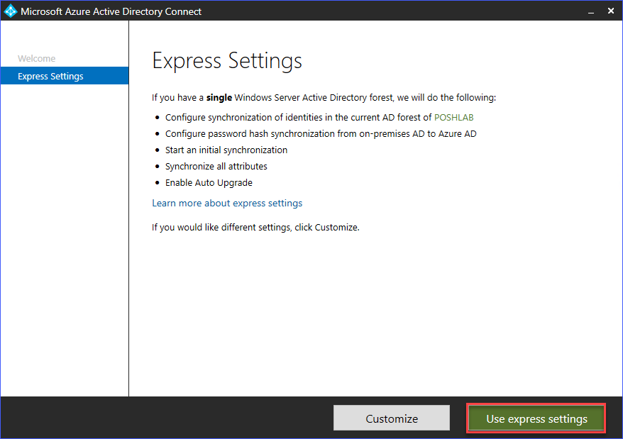 Choose the express installation type