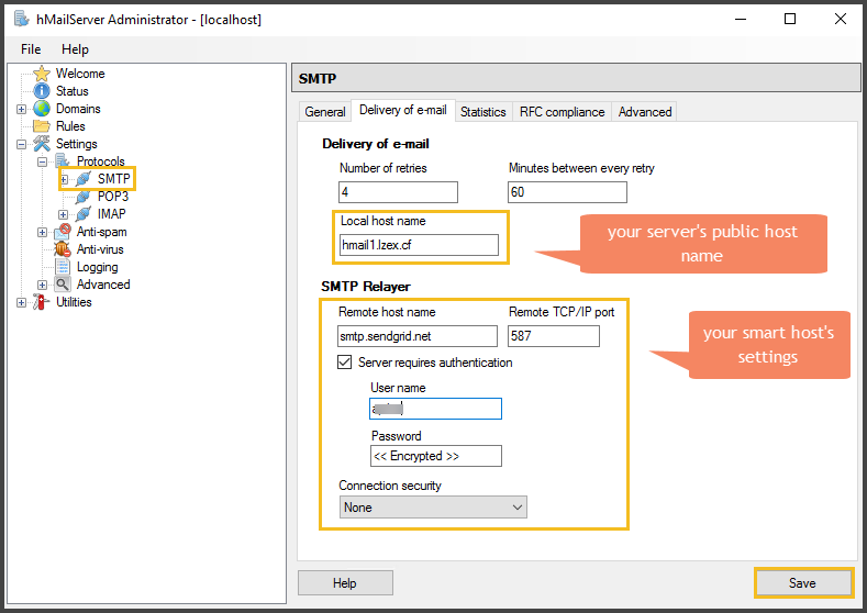 hmailserver gmail relay