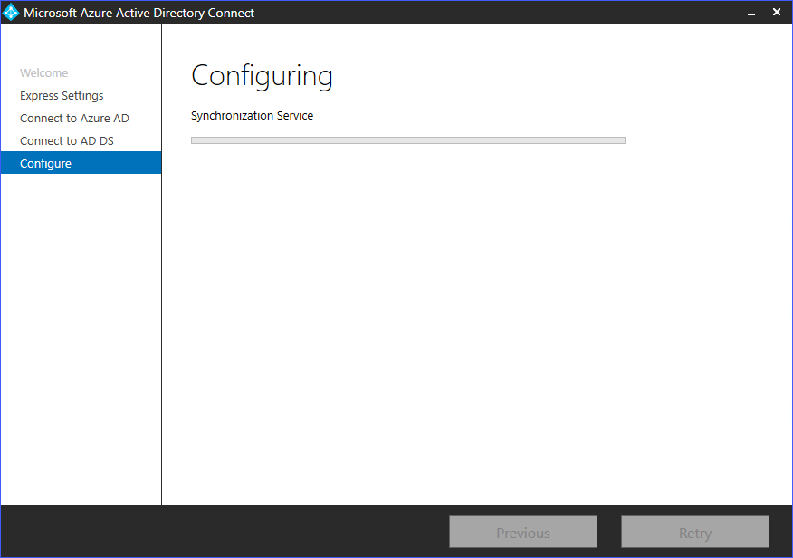 Azure AD Connect installation in progress