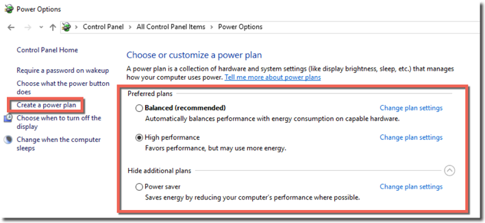 Choosing a power plan