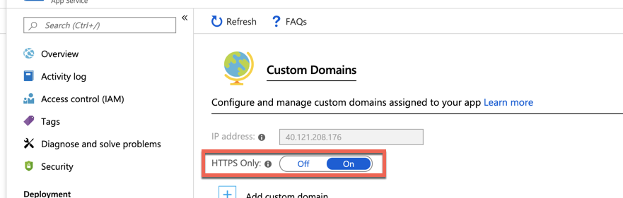 Enabling HTTPS only on custom domain