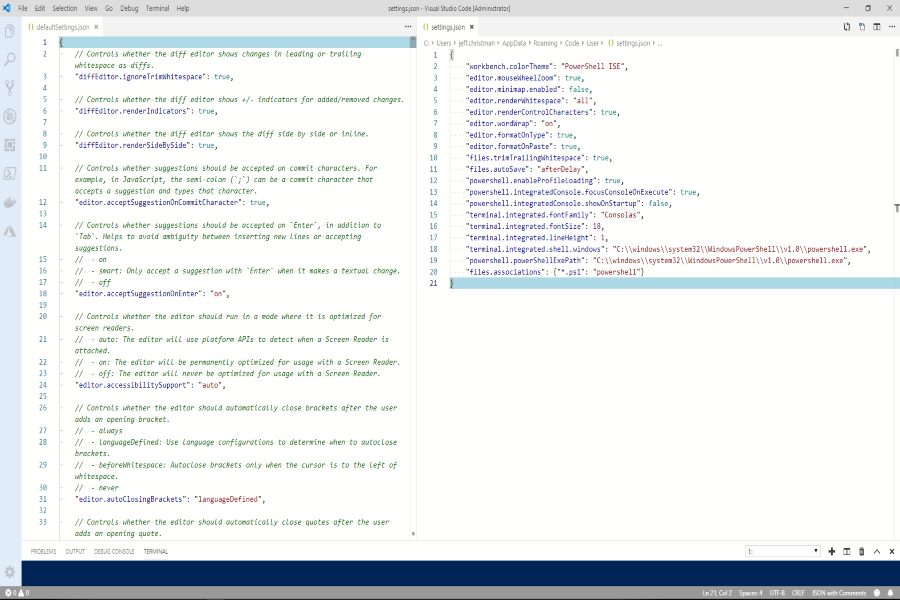 Setting VS Code Environment Settings