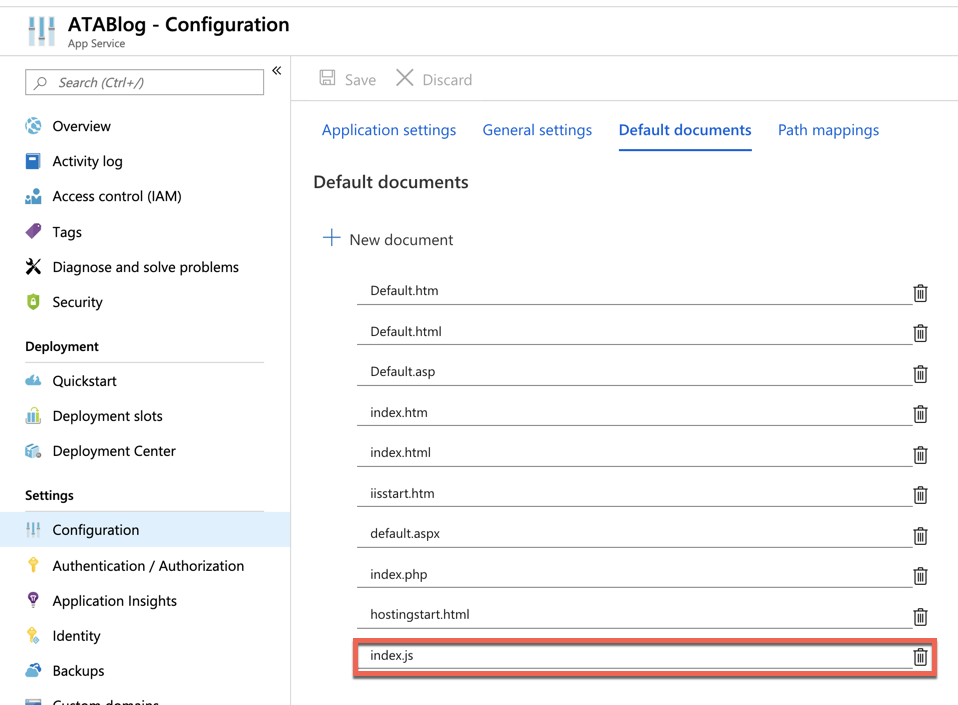 Adding a default document