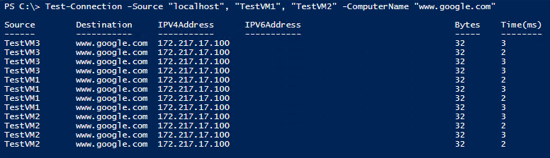 Testing connection on multiple hosts with the Source parameter