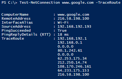 Using Test-NetConnection for tracing routes