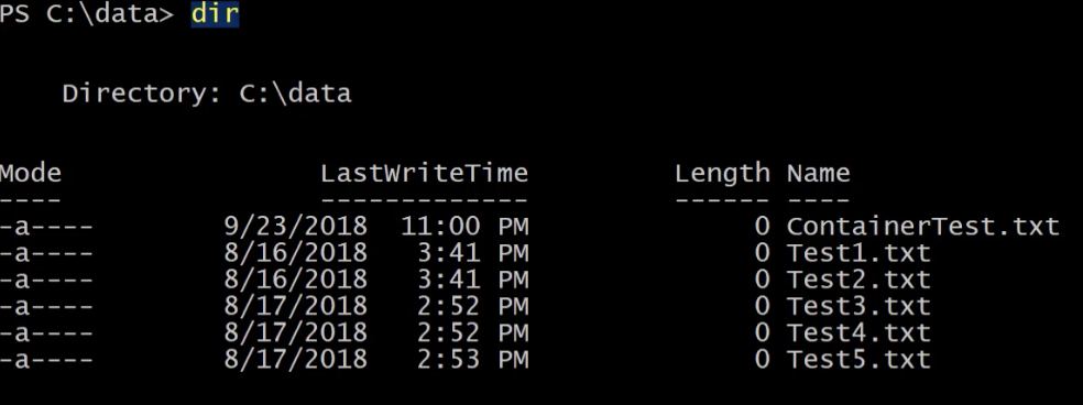 Listing files on the container host