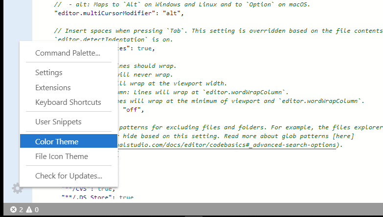 Setting the VS Code color theme