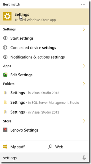 Windows 10 settings