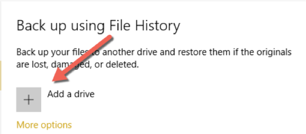 Adding a drive to Windows 10 file history