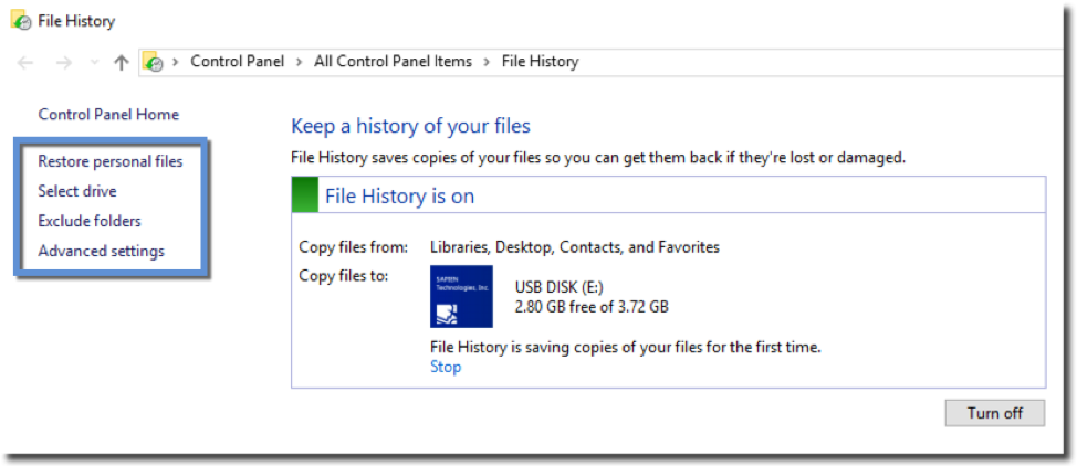 Configuring file history