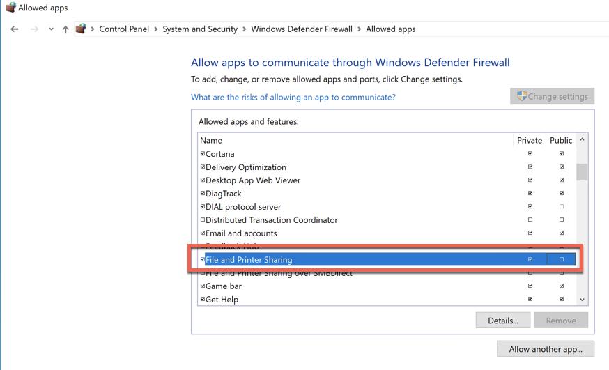 Allowing File and Print Sharing in the Windows Firewall