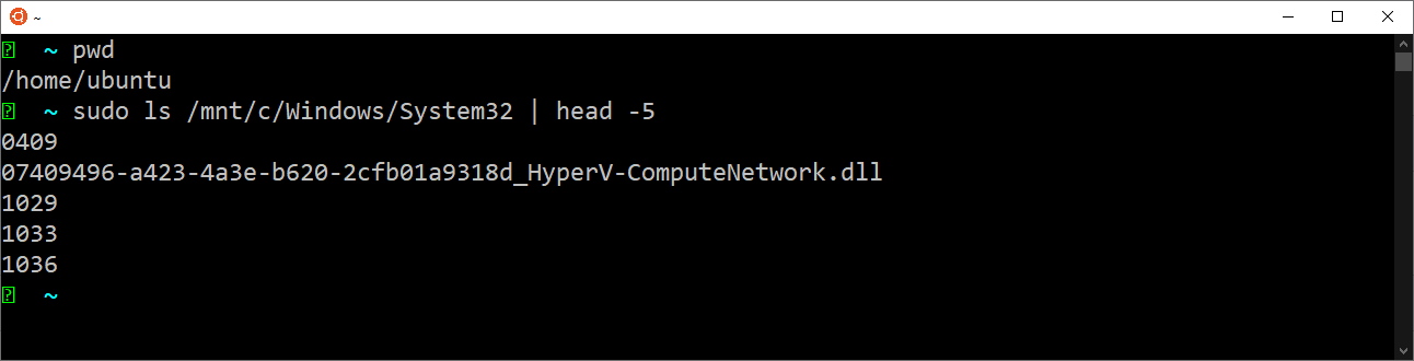 Bash equivalent of running Get-ChildItem C:WindowsSystem32 | Select-Object -First 5 running on WSL