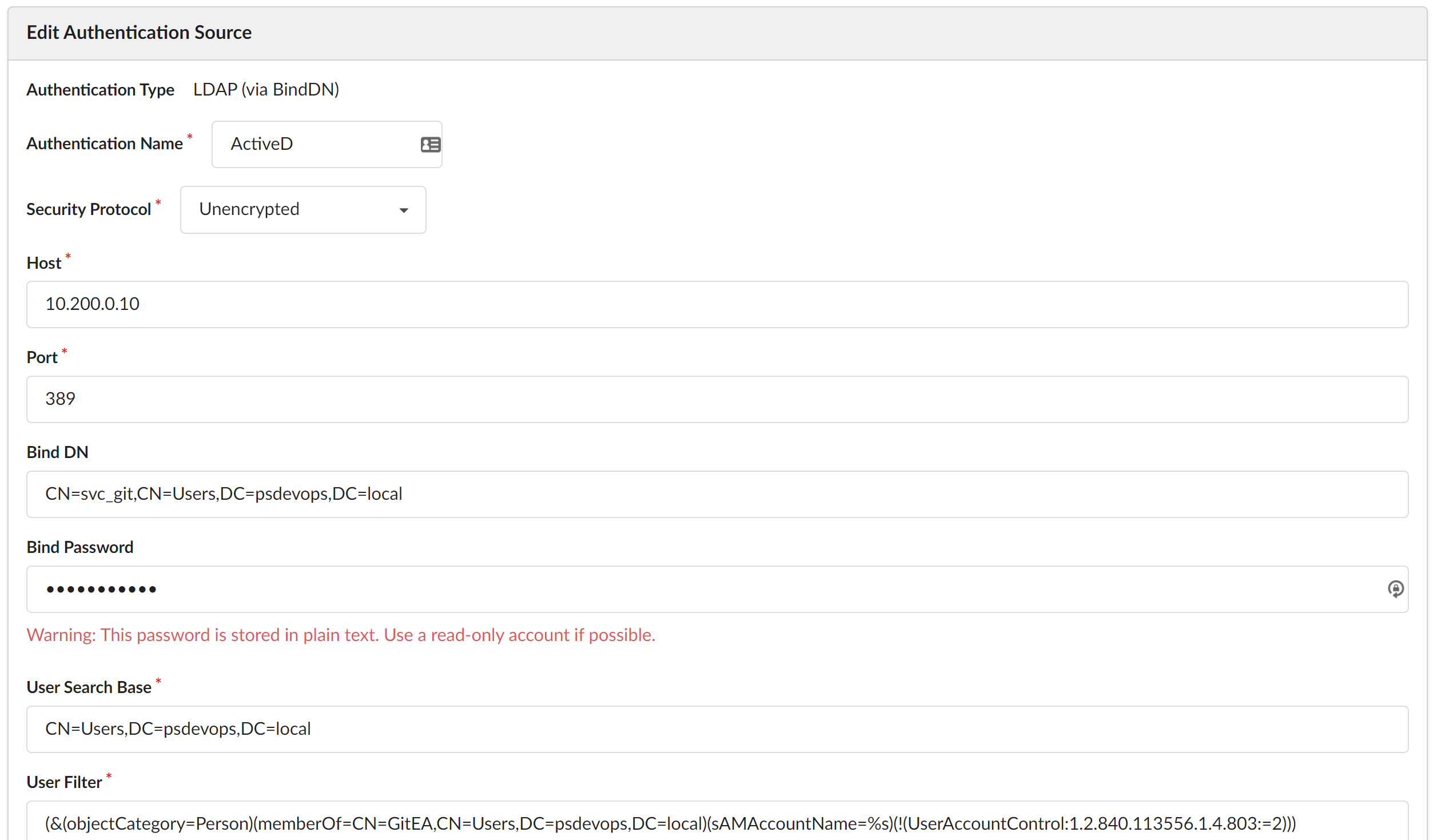 Editing LDAP binding attributes