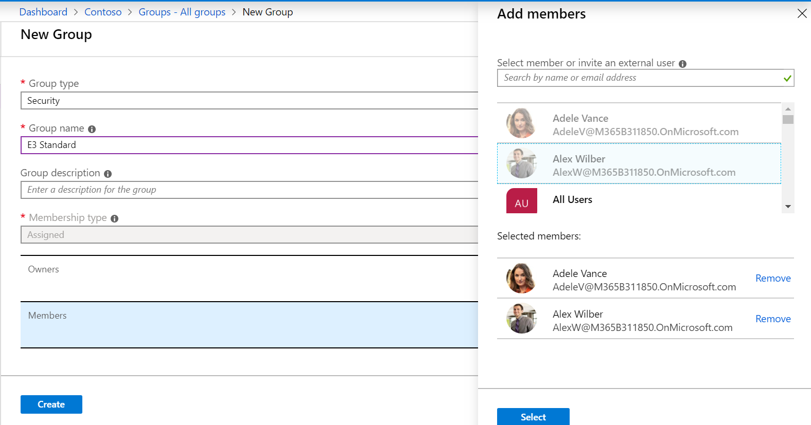 Creating an Azure AD group