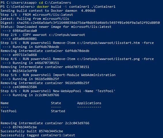 progress of the command as it traverses each instruction in the docker file