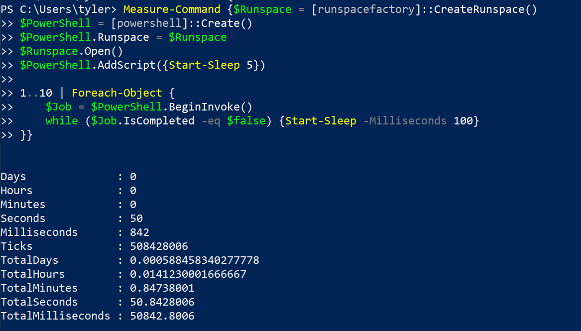 Measuring performance of creating runspaces