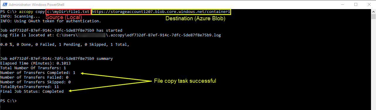 Upload file to Azure Storage using OAuth