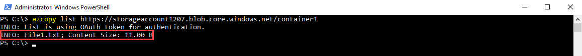 List the contents of the Azure blob container