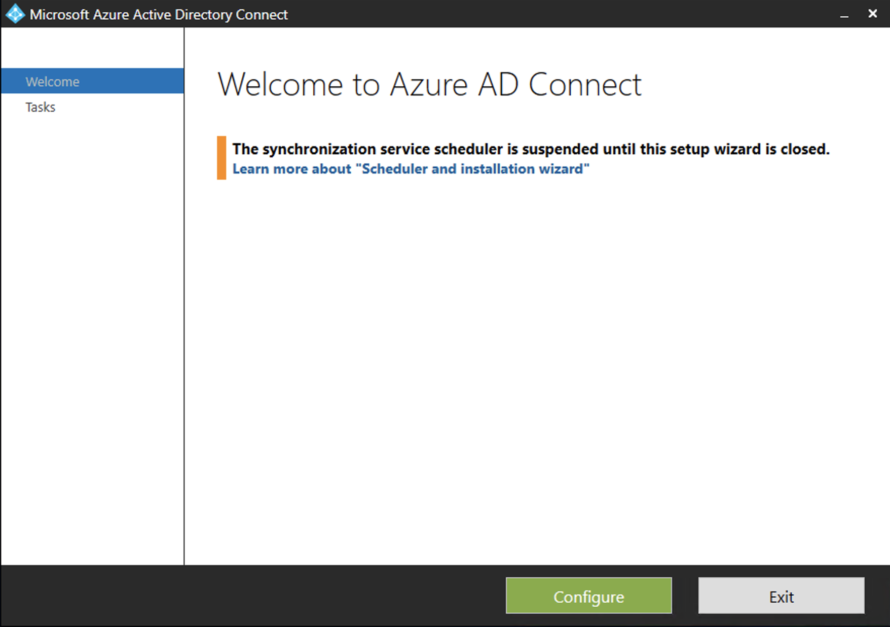 Azure AD Connect Welcome box