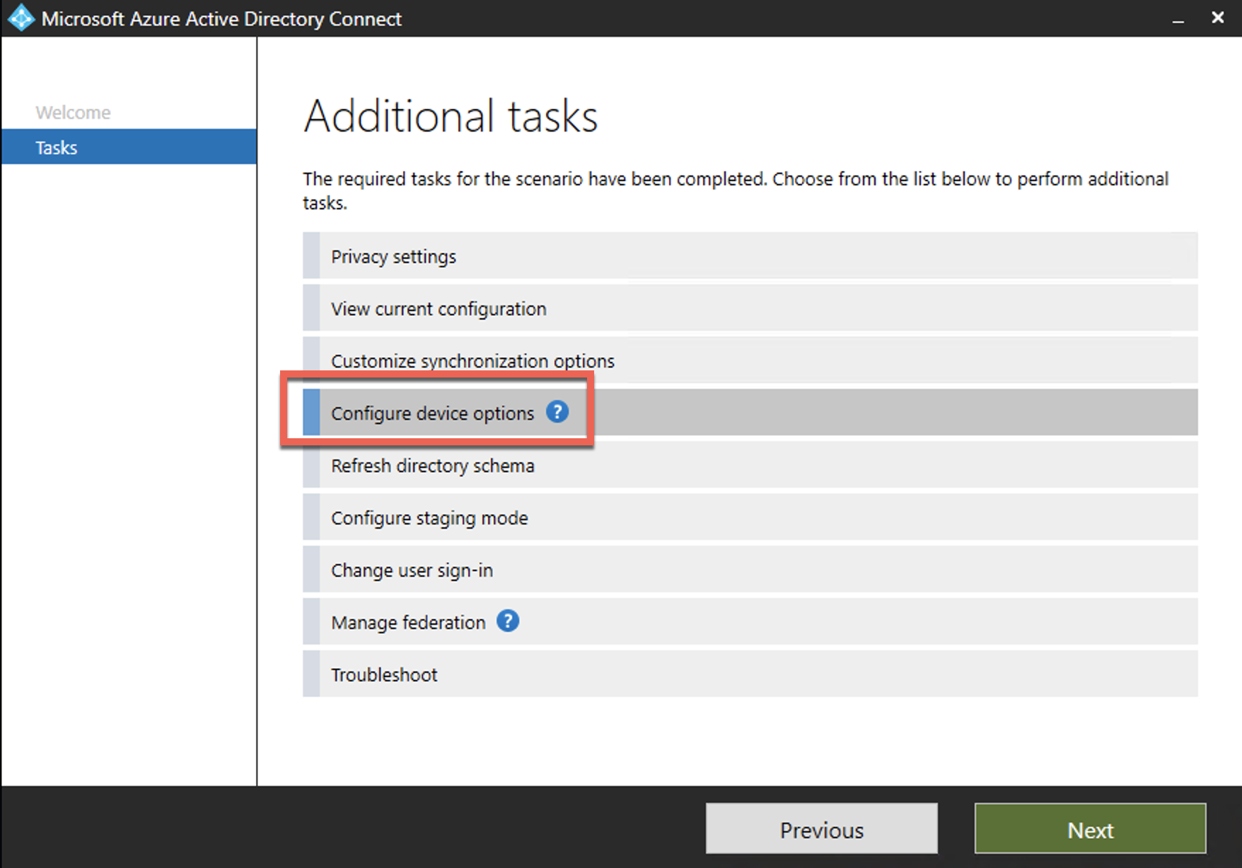 Configure device option task