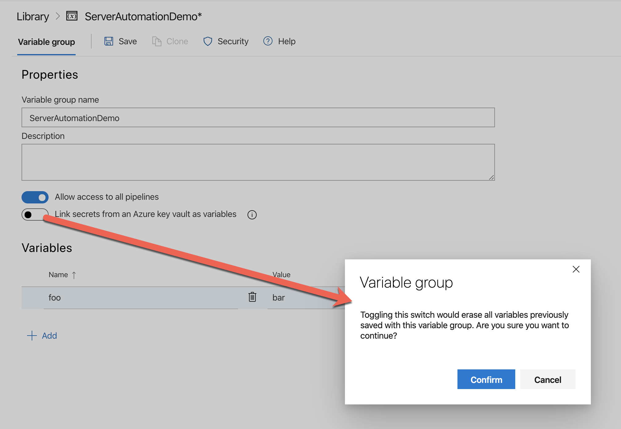 Linking variable group to pipeline