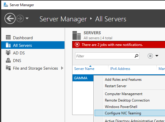 Configure NIC Teaming option in Server Manager