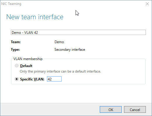 New Team interface dialog box